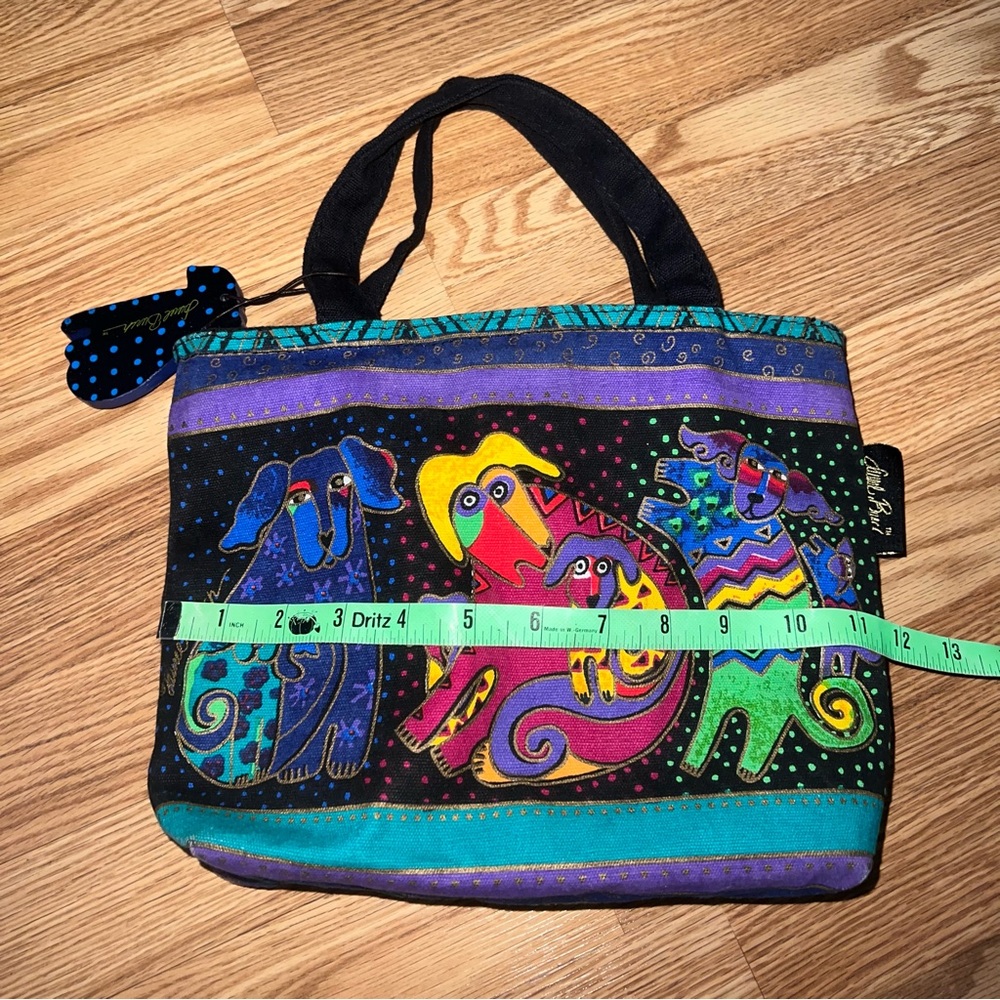 Laurel Burch printed Canvas Plastic Lined Puppies Black Bag - Picture 10 of 10